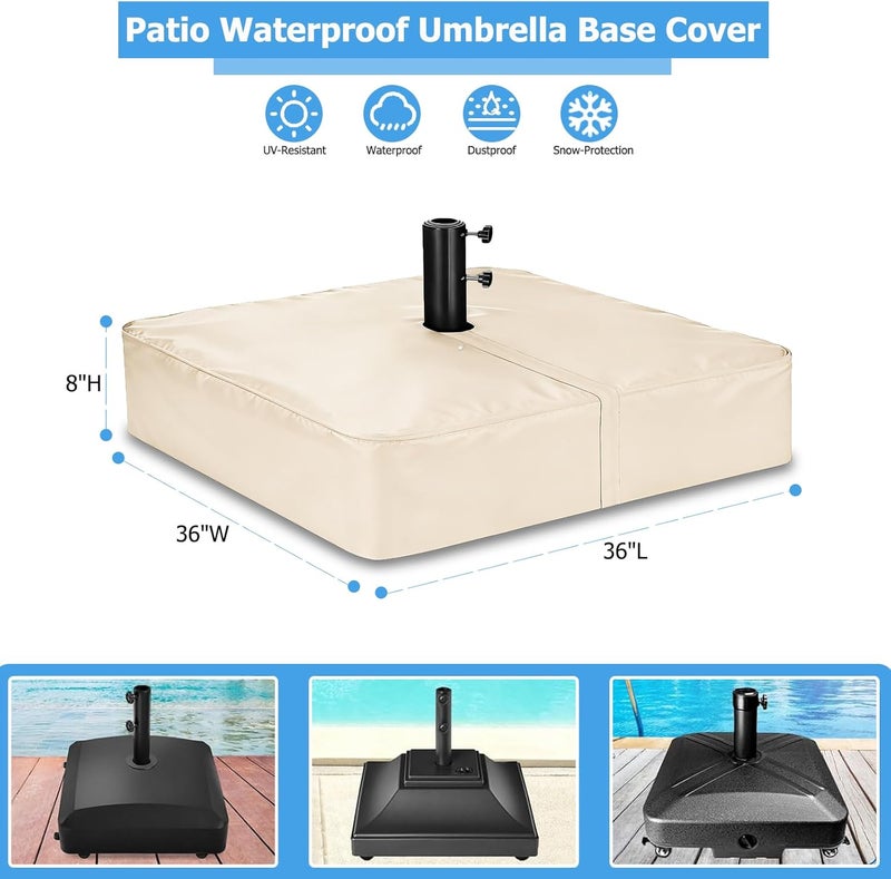 Rileytee Patio Umbrella Base Cover,Outdoor Heavy Duty 600D Waterproof Anti-UV Square Umbrella Stand Base Cover (Beige, 36"L x 36"W x 8"H) - Image 2